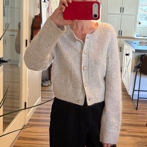 A&F Gray Cardigan Sweater with Pearl Buttons